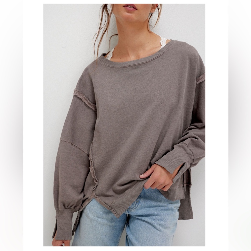 NEW Free People x We The Free Camden Sweatshirt in Phantom Heather - Picture 2 of 8